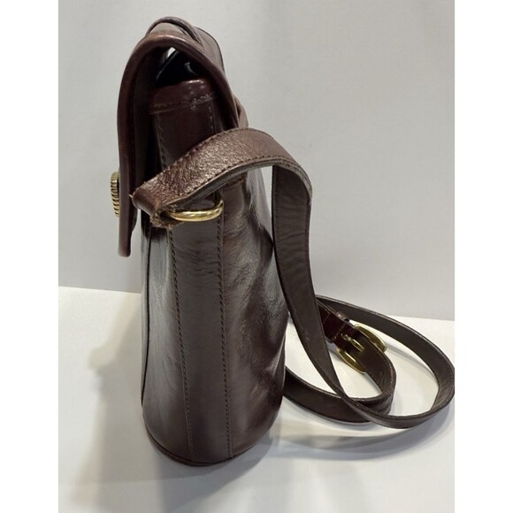 Vtg Brighton Embossed Leather Crossbody Structured Brown 90's Bucket Bag 736135 - Picture 6 of 16